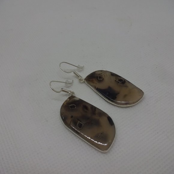 Gorgeous "STICK AGATE" Handmade Sterling Dangle Earrings #6A - Picture 2 of 3